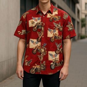 Clearwater Outfitters Sportswear Motorcycle Button Down Shirt Size Medium